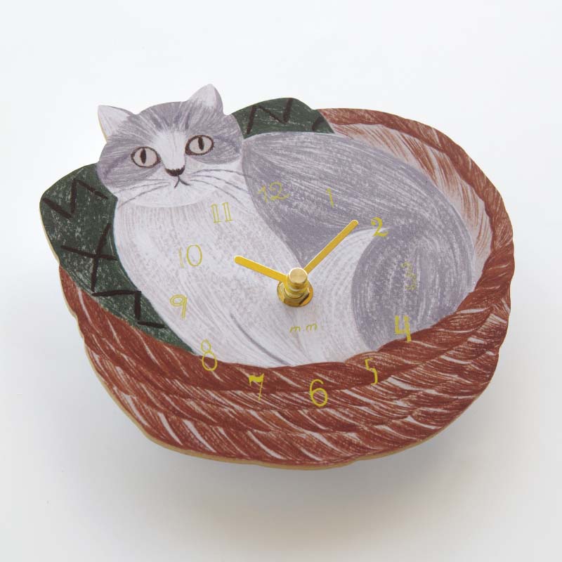 Diecut Clock Cat in the basket