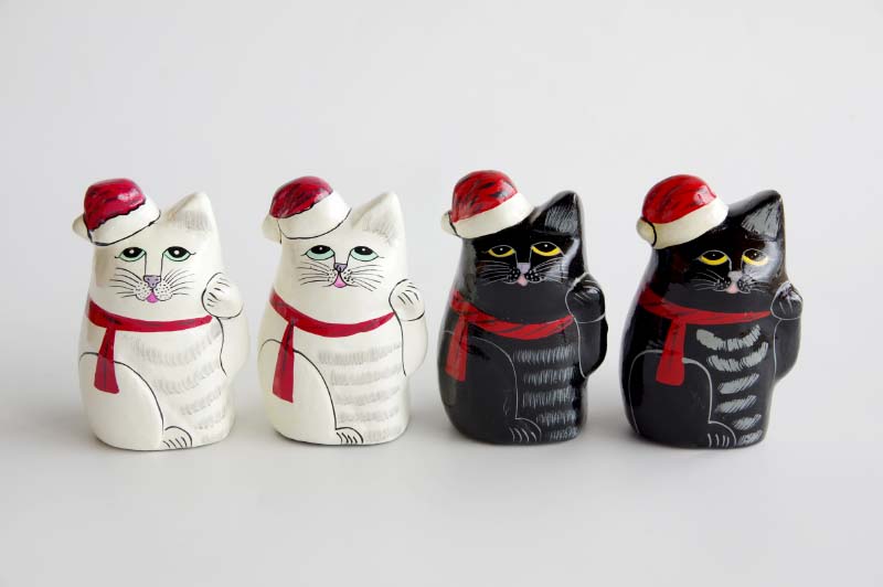 PAPER MACHE CAT DOLL Xmas Version